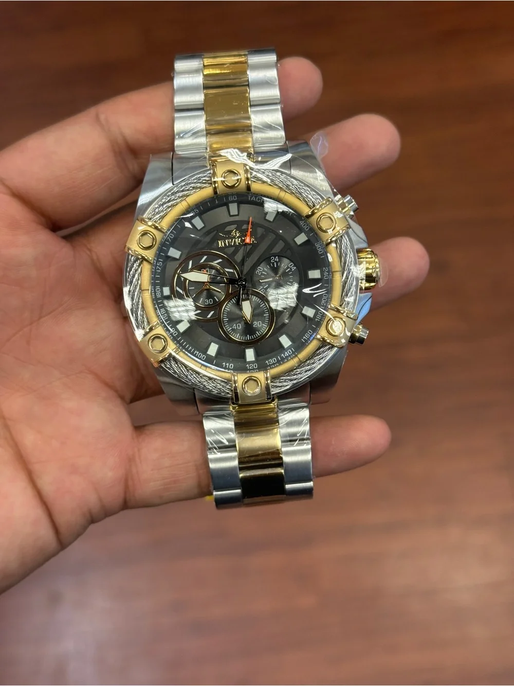 Invicta bolt men’s Two-Tone Gold and Silver Chronograph Watch with Gray Dial